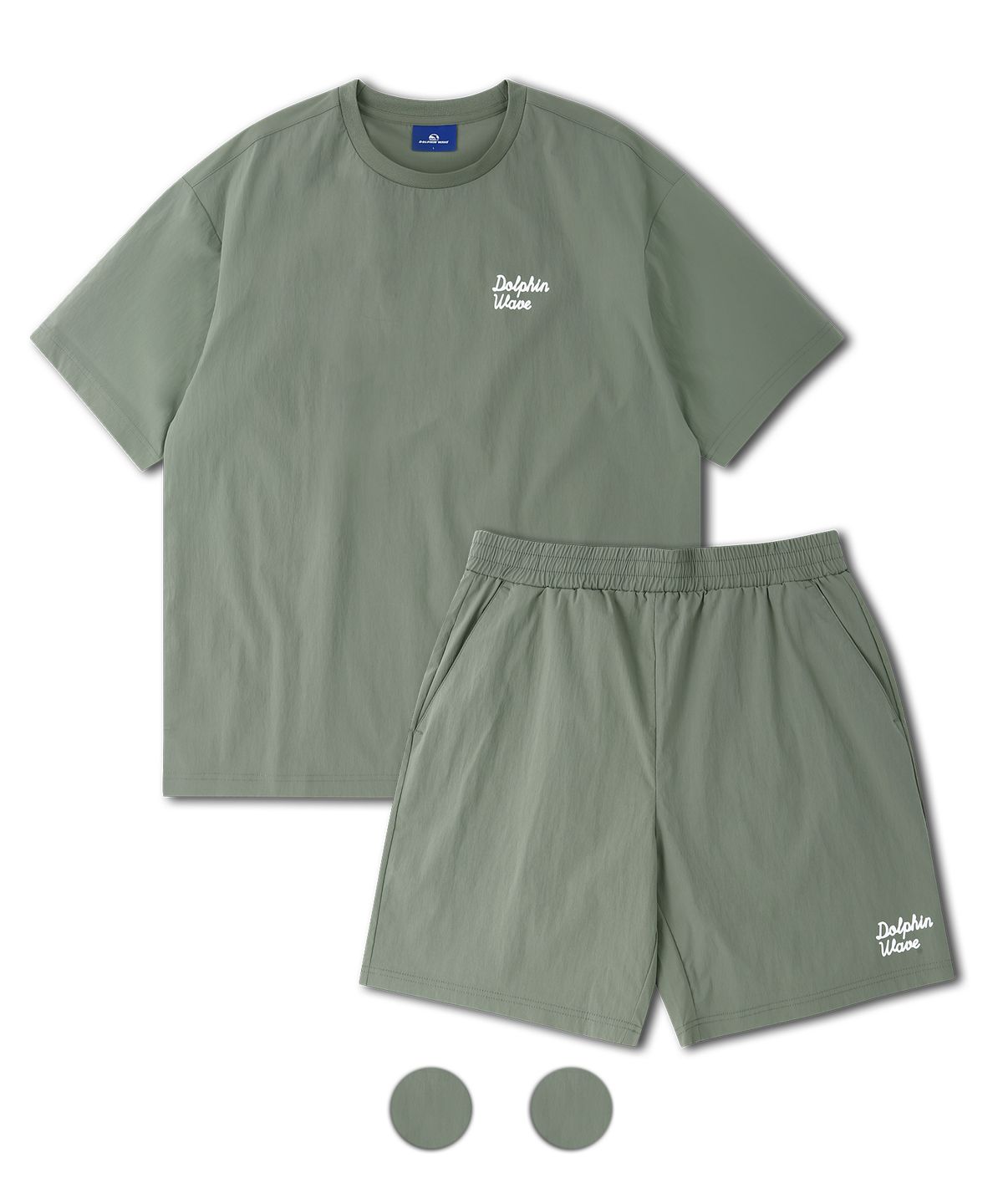 돌핀웨이브어패럴(DOLPHIN WAVE APPAREL) [세트] 돌핀 스트레치 우븐 반팔티셔츠 & 반바지 카키
