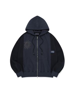 Garment dyed hooded zip-up / Pigment navy