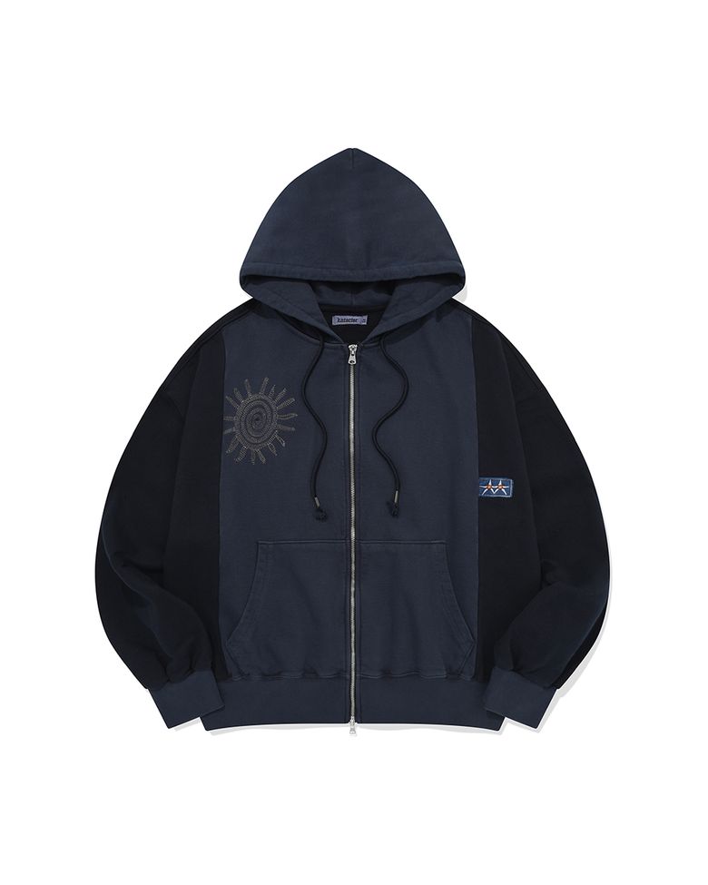 Garment dyed hooded zip-up / Pigment navy