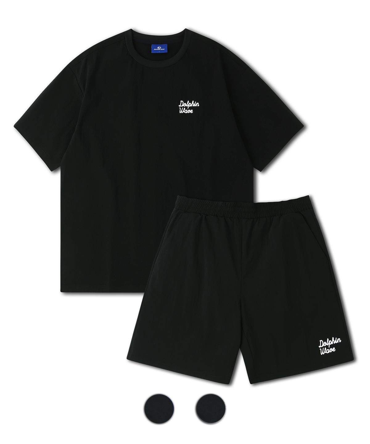 돌핀웨이브어패럴(DOLPHIN WAVE APPAREL) [세트] 돌핀 스트레치 우븐 반팔티셔츠 & 반바지 블랙