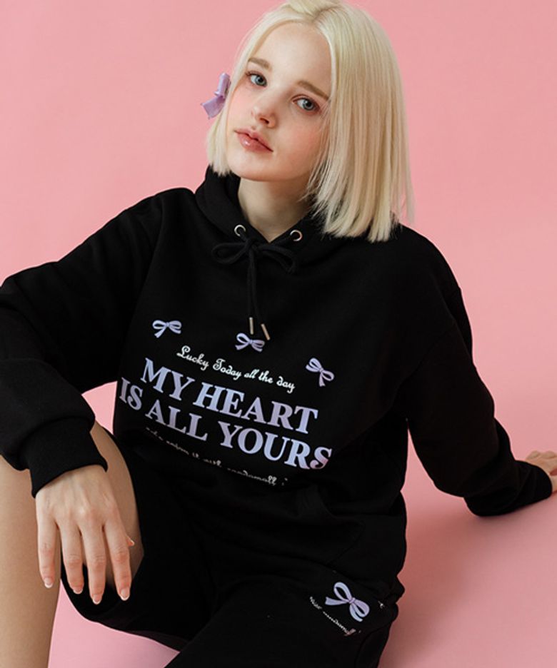 MY HEART RIBBON 후드티 [블랙]
