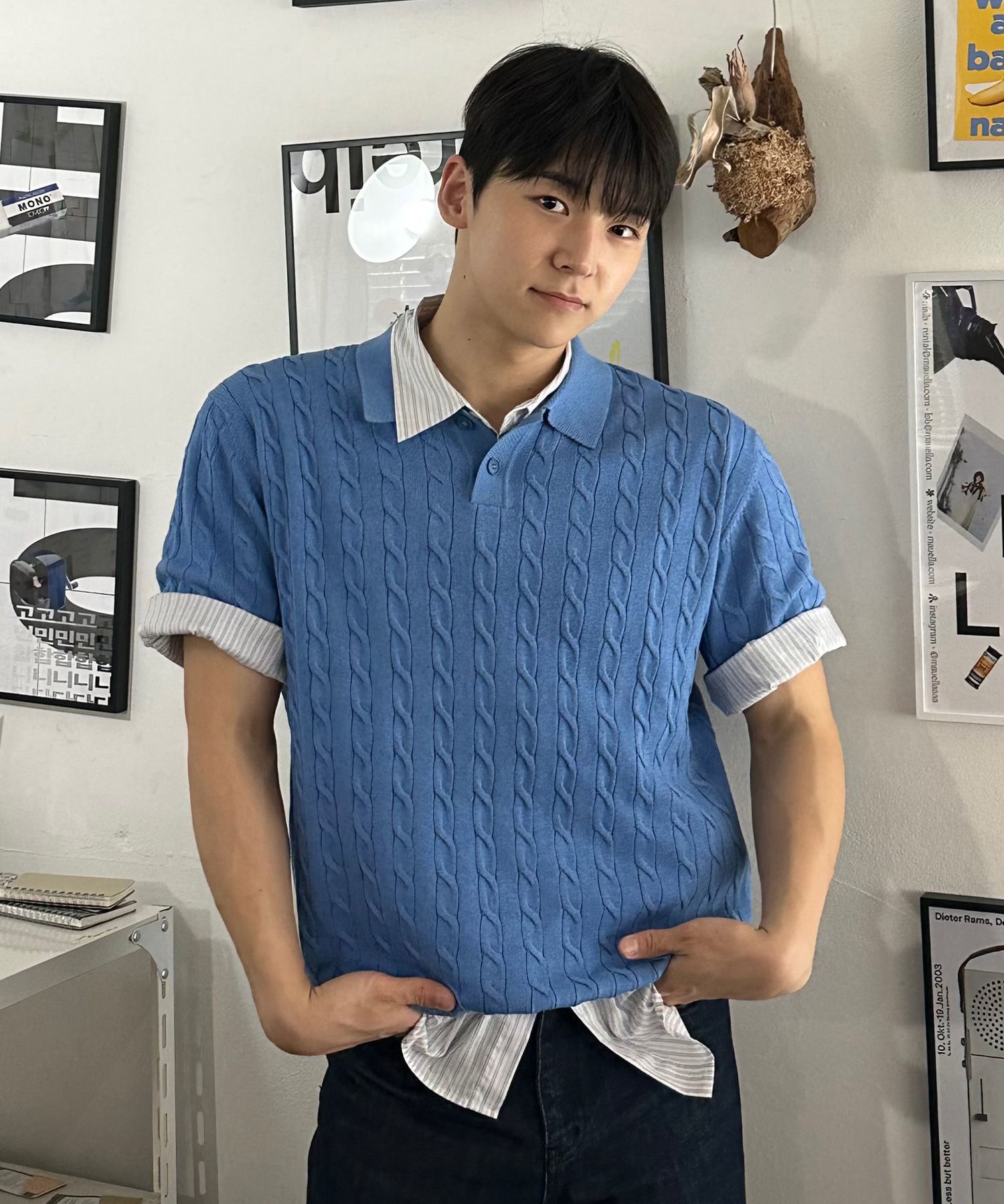 【MODERNIF】Cable collar short sleeve knit MUSINSA | MINDBRIDGE Cable collar short sleeve knit - 3 colors