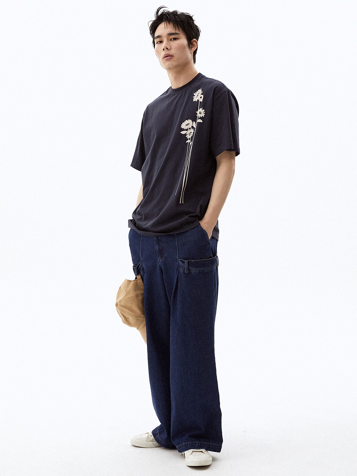 하이투(HYIIⁿ) UNISEX 더블 웨이스트밴드 와이드 데님 팬츠 [블루]