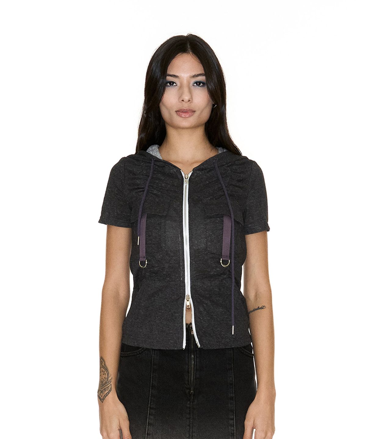 쎄쎄쎄(SETSETSET) DUA SHIRRING CARGO HOOD ZIP-UP DARK BROWN