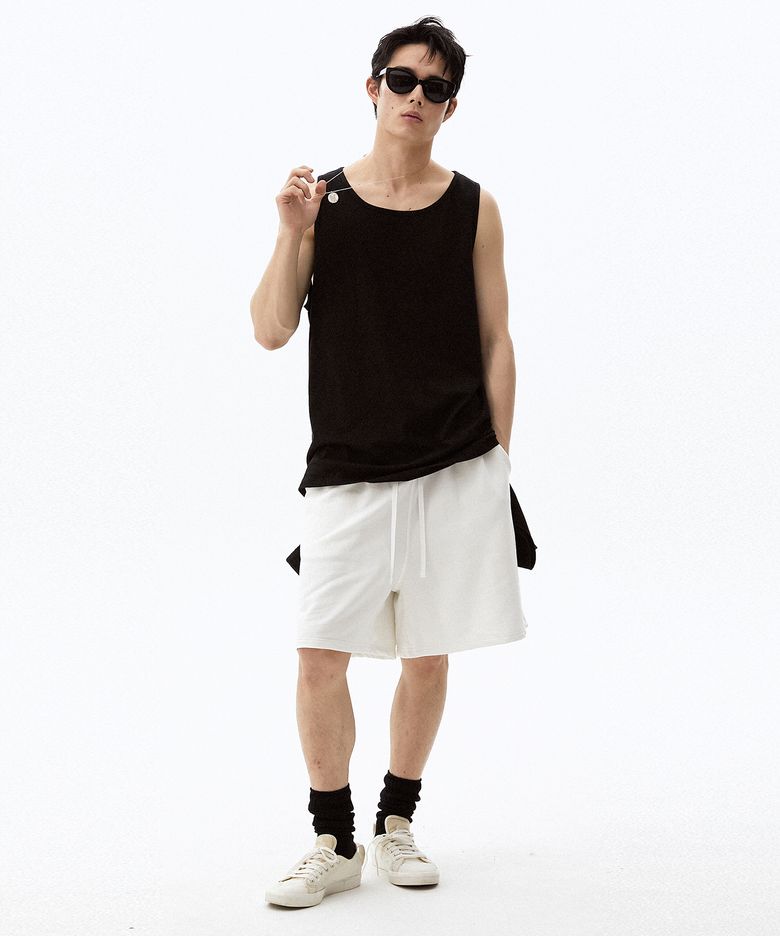 UNISEX 칼라블럭 웨이스트밴드 스웻쇼츠 [오프 화이트]