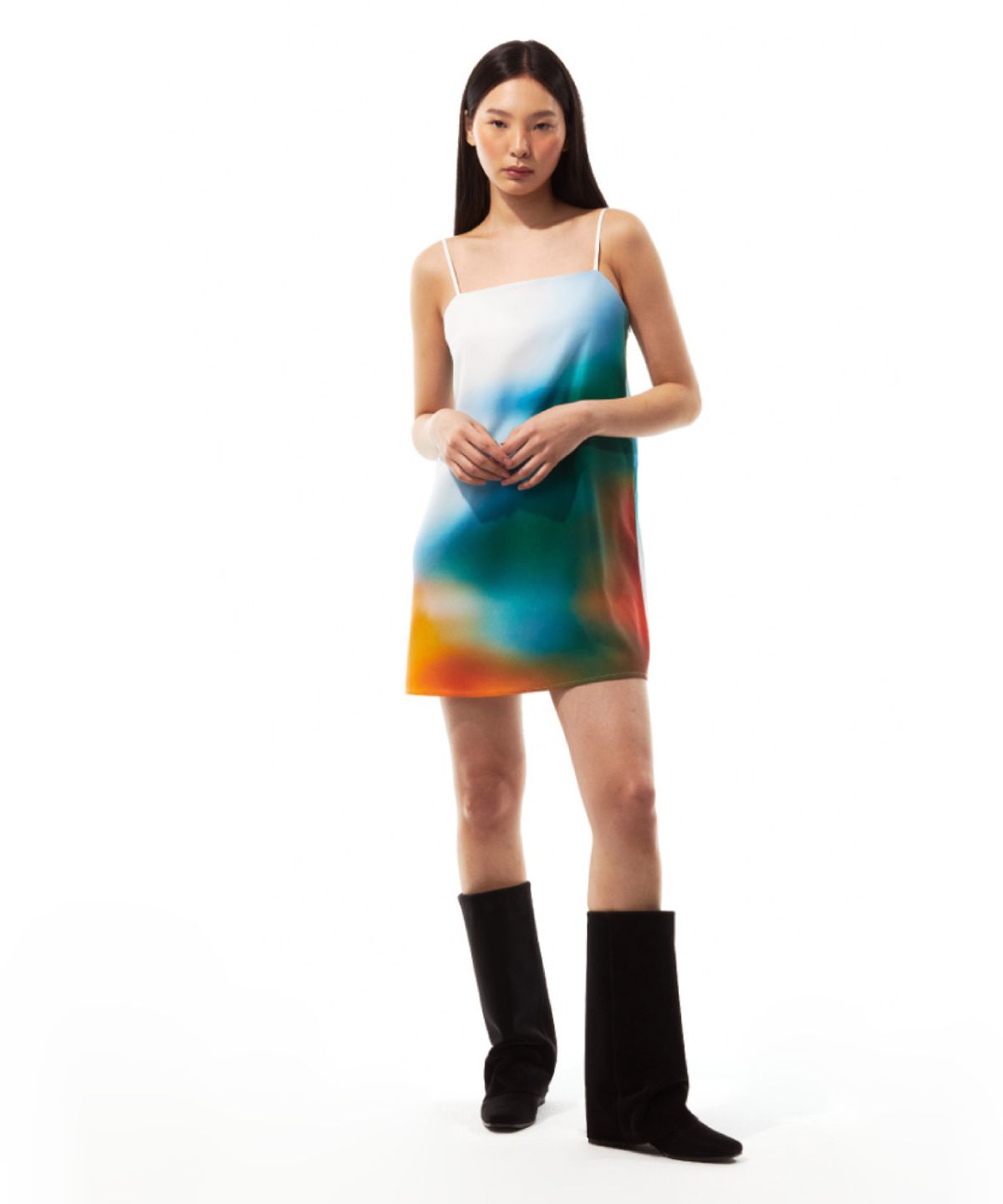 쓰리투에이티(THREE TO EIGHTY) PRINTED SLIP DRESS (GREEN)