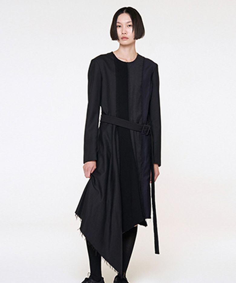 Puzzle Asymmetry Round Neck Dress_RQDAS24543BKX