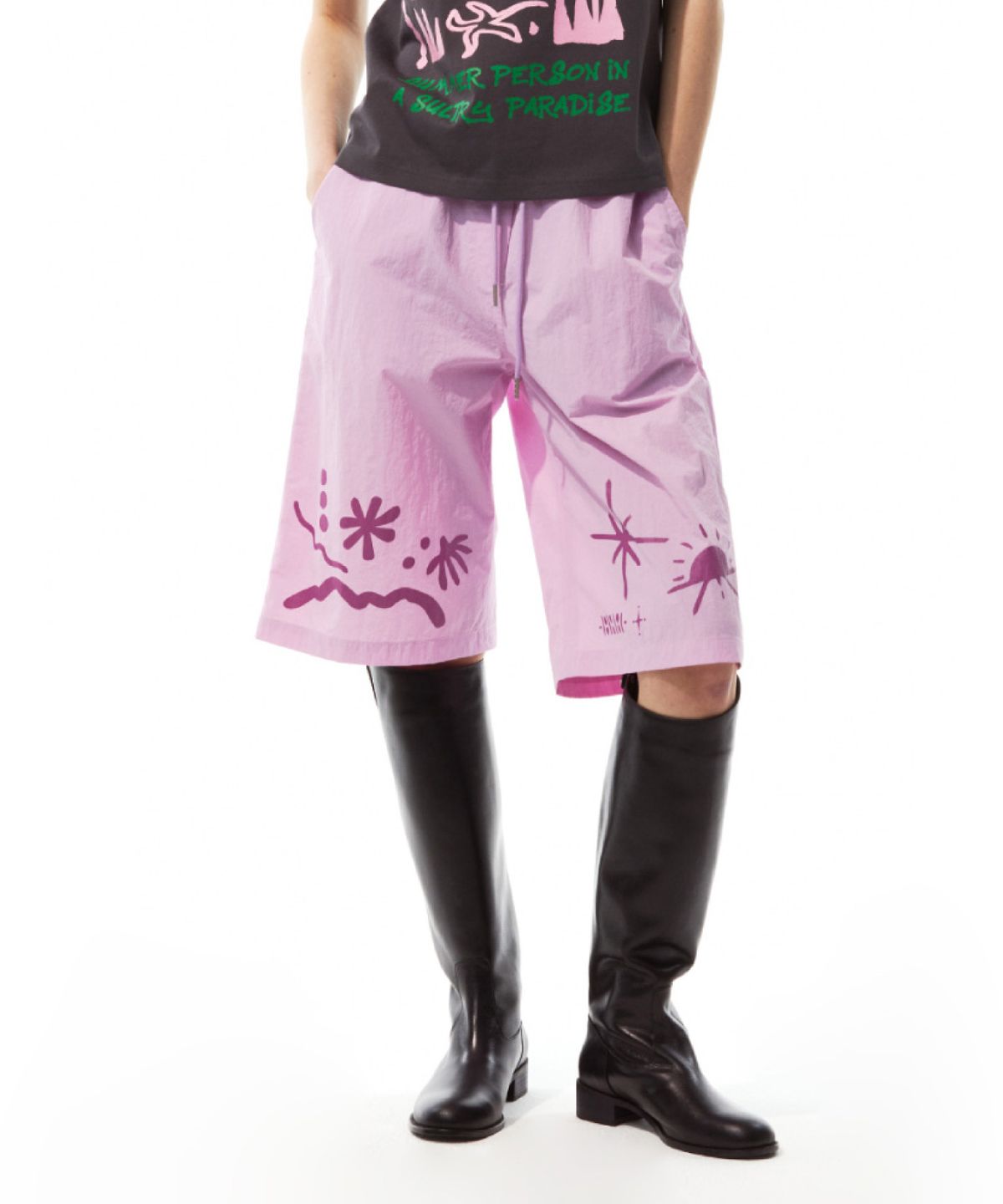쓰리투에이티(THREE TO EIGHTY) PRINTED SUMMER SHORTS (PINK)