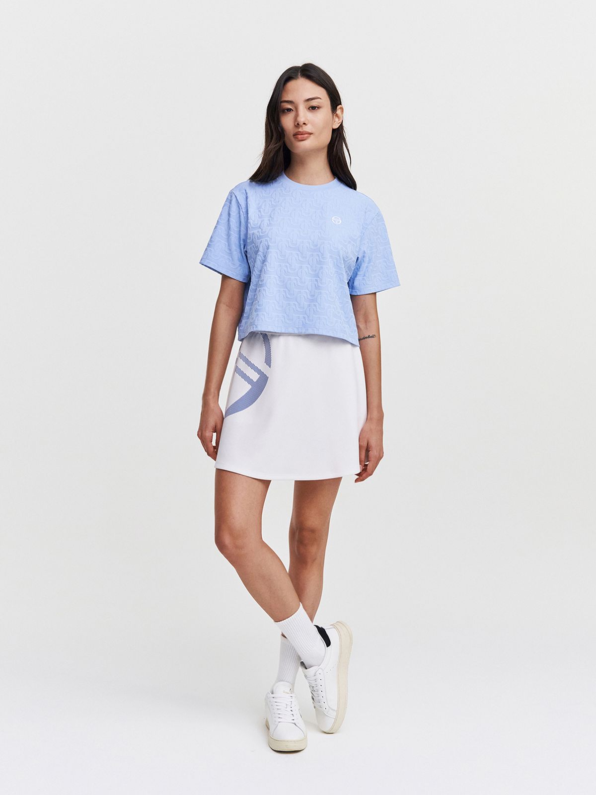 세르지오 타키니(SERGIO TACCHINI) W 데일리 ST 자카드 반팔 크롭 티셔츠 (L.Blue)