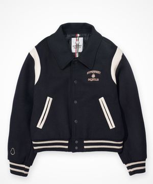 CASHMERE FUR VARSITY JACKET [ DARK NAVY ]