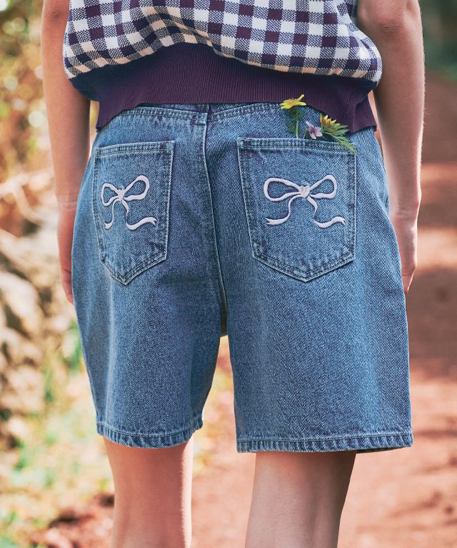 ★2024SS新作★RONRON★BACK POCKET RIBBON BANDING SHORTS MUSINSA | RONRON BACK POCKET RIBBON DENIM HALF PANTS LIGHT BLUE