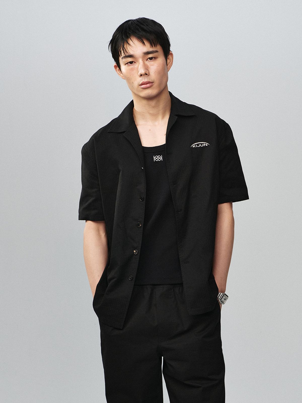 기준 맨(KIJUN MEN) Stitched Cotton Shirt Black