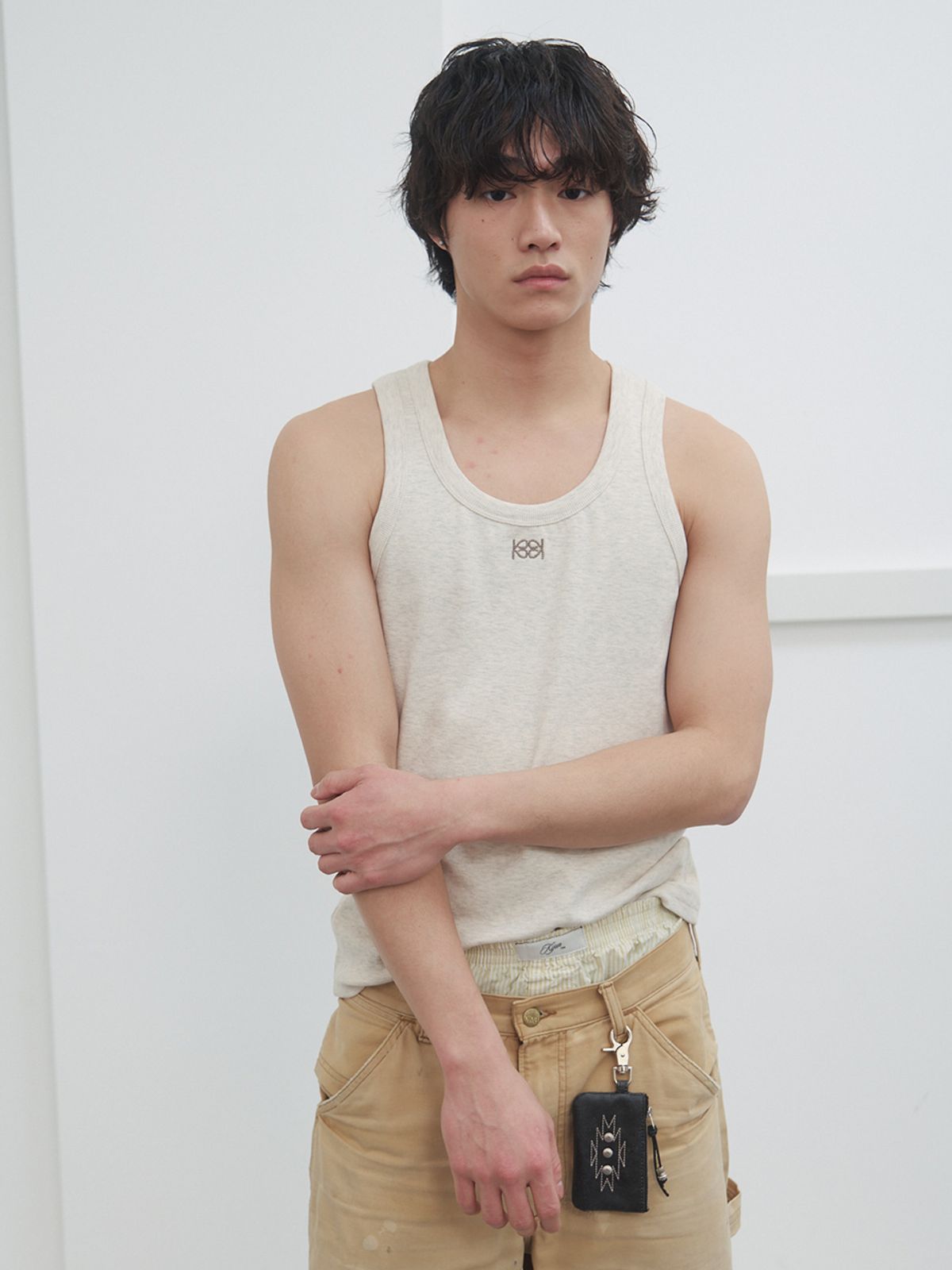 기준 맨(KIJUN MEN) Square-neck Tank Top Melange Oatmeal