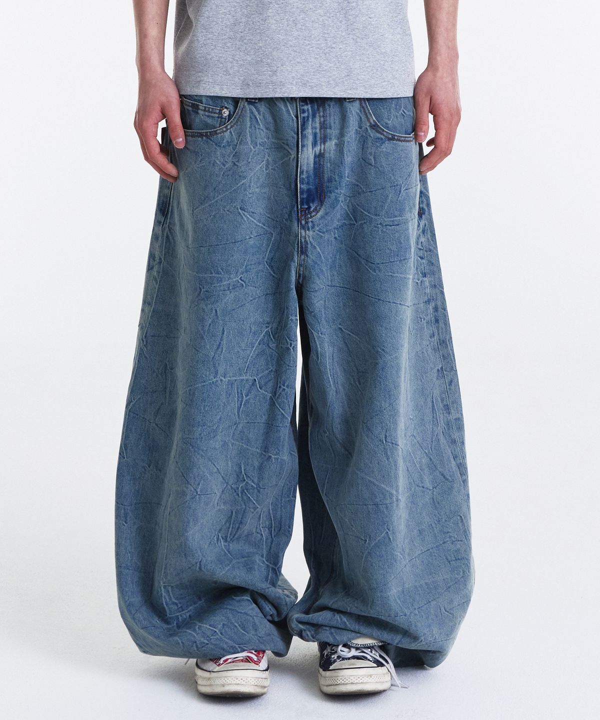 기철(KICHUL) BALLOON FIT DENIM PANTS (MID BLUE)
