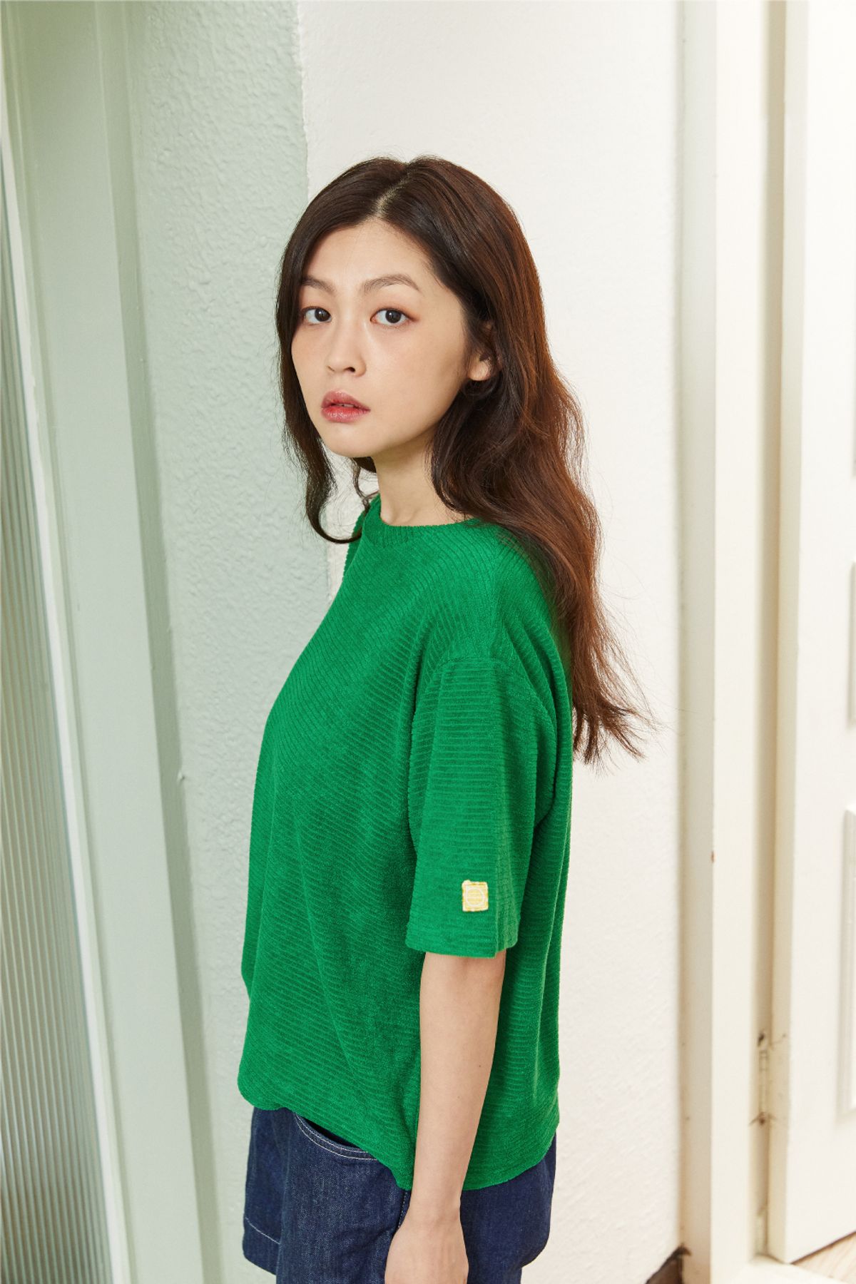 알람서울(ALARMSEOUL) 알람 스트라이프 테리 티셔츠 그린_우먼