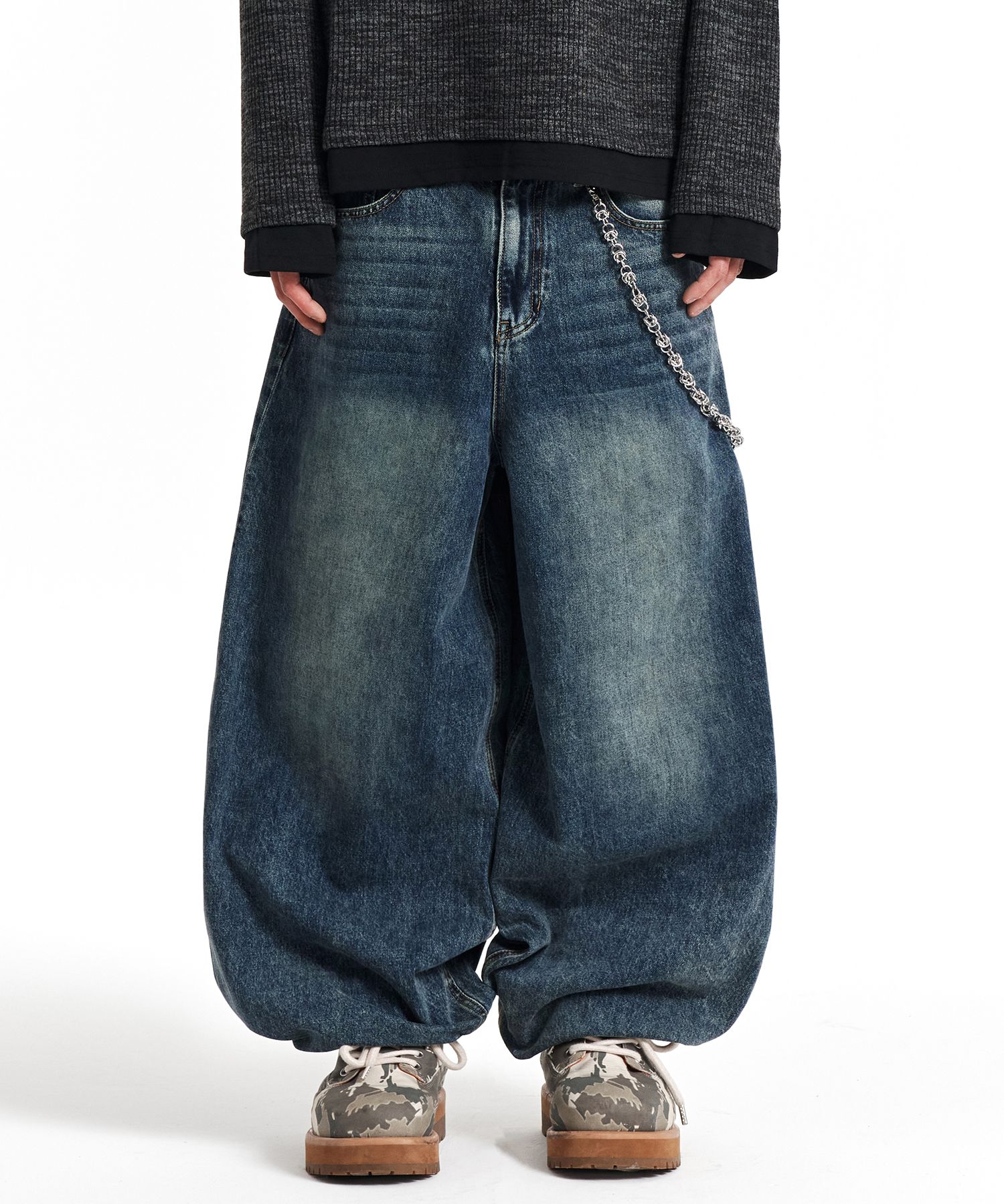 MUSINSA | KICHUL BALLOON FIT DENIM PANTS (BROWN TIN WASHED)