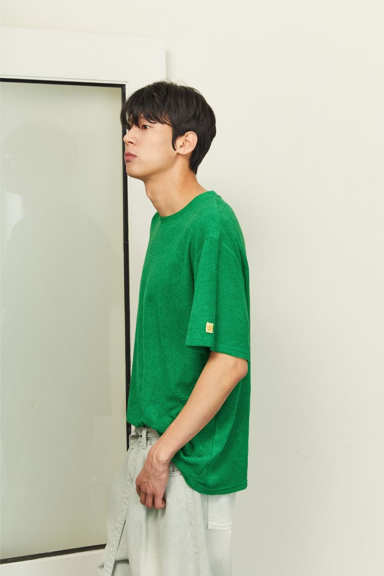 알람 스트라이프 테리 티셔츠 그린_맨