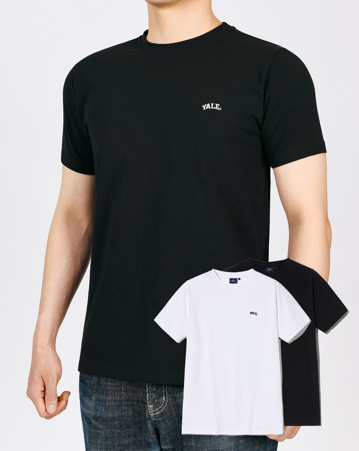예일(YALE) 2PACK 맨즈 머슬핏 반팔티셔츠 화이트/블랙