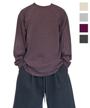 Edition3. 씬 플라임 엠보더리 레귤러 오버핏 긴팔 티셔츠 (4col)