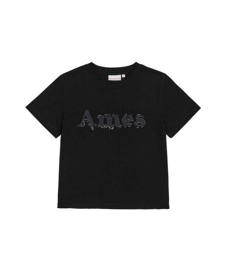BASIC LOGO DENIM APPLIQUE TEE BLACK (AM2EMUT514A)