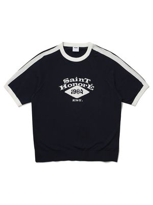 그래픽 반소매 스웨터 (네이비)