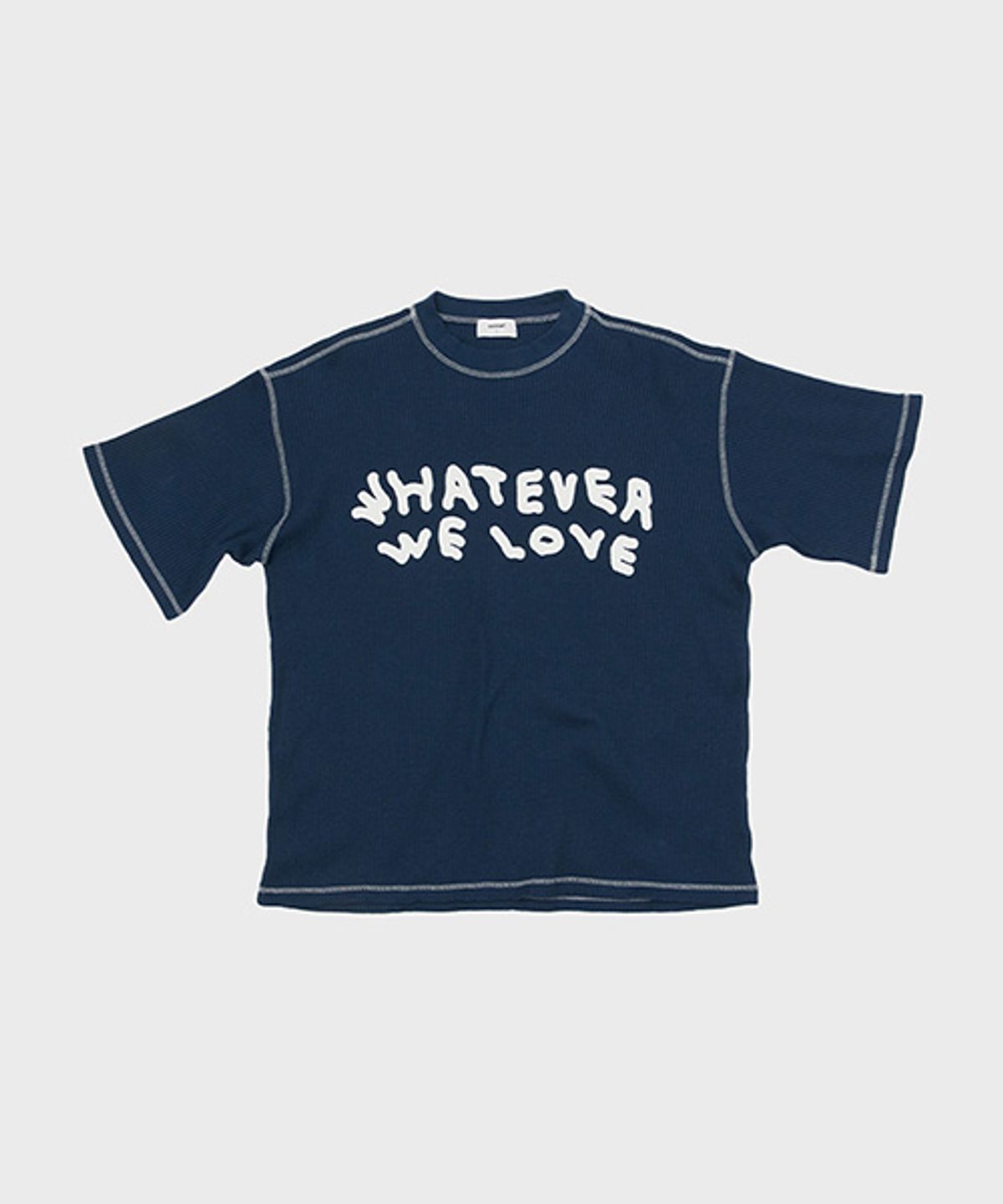오울(OOOWL) WAFFLE HALF SLEEVE T SHIRT WHATEVER NAVY