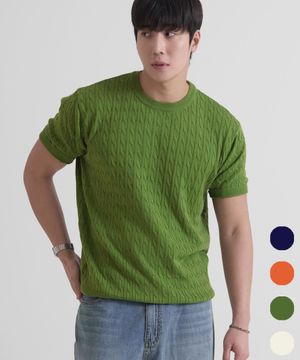 케이블 위브드 라운드 하프 니트 - 4color
