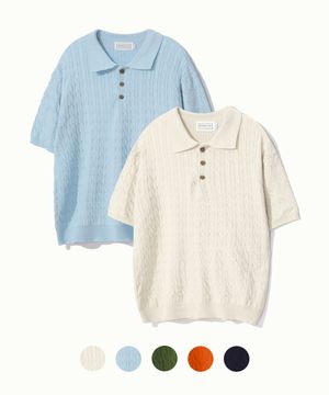 케이블 위브드 카라 하프 니트 - 5color