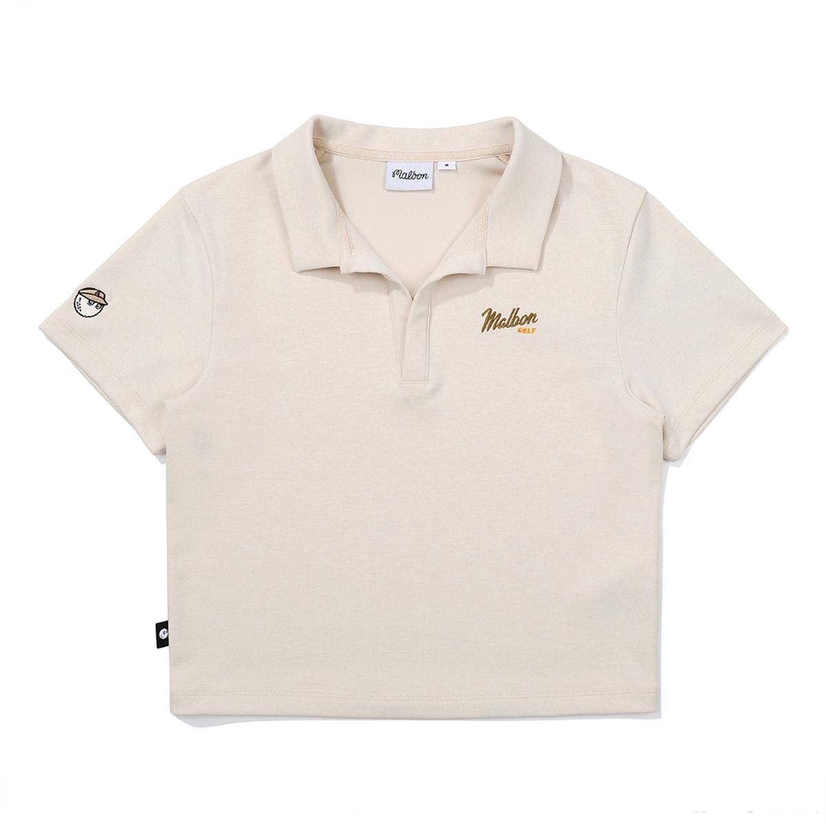 말본 골프(MALBON GOLF) 크롭기장 카라 티셔츠 BEIGE (WOMAN)