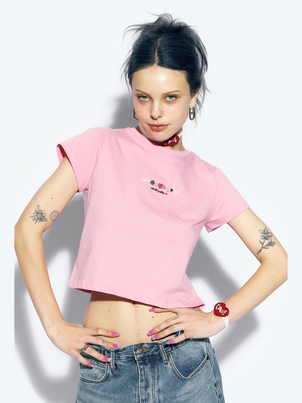 【as if calie】★CALIE BEADS BASIC T-SHIRT MUSINSA | ASIF CALIE CALIE BEADS BASIC T-SHIRT PINK