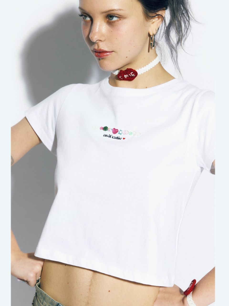 【as if calie】★CALIE BEADS BASIC T-SHIRT MUSINSA | ASIF CALIE CALIE BEADS BASIC T-SHIRT WHITE