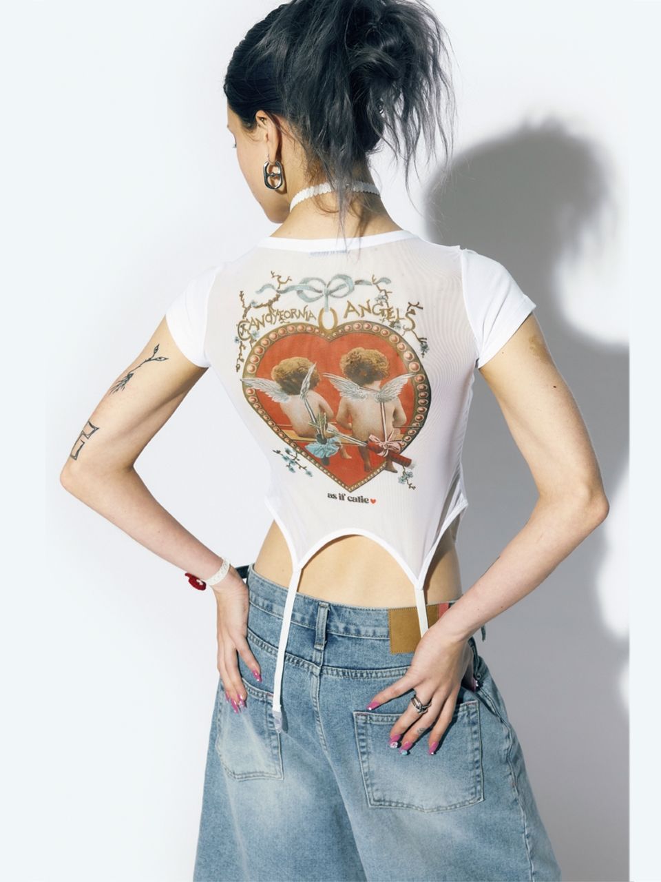◆as if calie◆ LOGO MESH TSHIRT WHITE CA25AST001WHF MUSINSA | ASIF CALIE MESH EMBROIDERED T-SHIRT WHITE