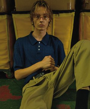 코튼 케이블 스카시 카라 니트 [블루]