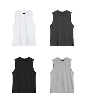 ( 2Pack ) 루즈핏 레이어드 트임 실키 슬리브리스 ( 4Color )