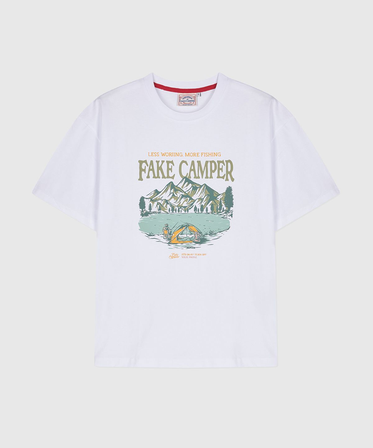 페이크캠퍼(FAKE CAMPER) 캠핑 그래픽 피싱 반팔티셔츠 [WHITE]