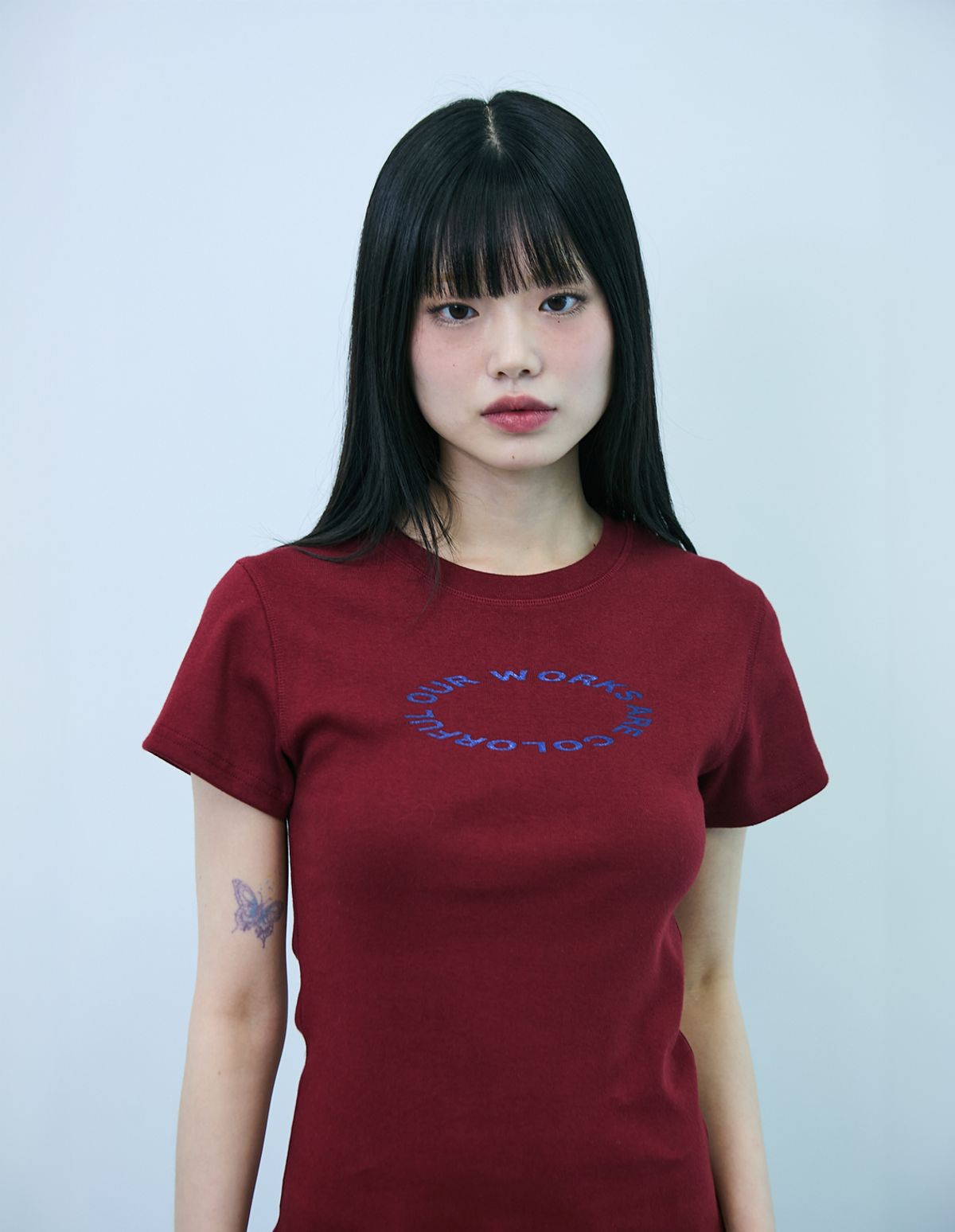 챈스챈스(CHANCECHANCE) CIRCLE LOGO WOMAN T-SHIRT(BURGUNDY)
