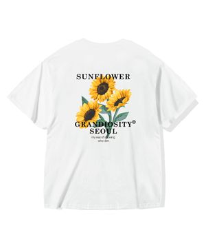 해바라기 프린팅 오버핏 반팔 티셔츠 (화이트)