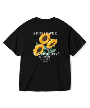 해바라기 프린팅 오버핏 반팔 티셔츠 (블랙)