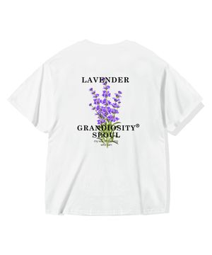 라벤더 프린팅 오버핏 반팔 티셔츠 (화이트)