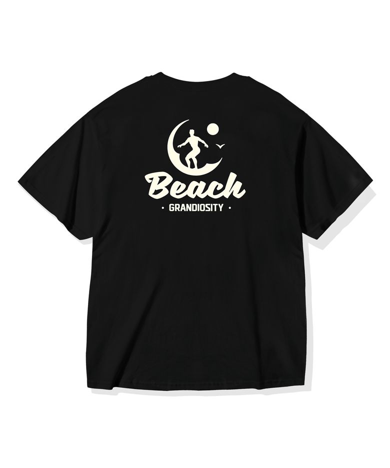 BEACH 그래픽 오버핏 반팔 티셔츠 (블랙)