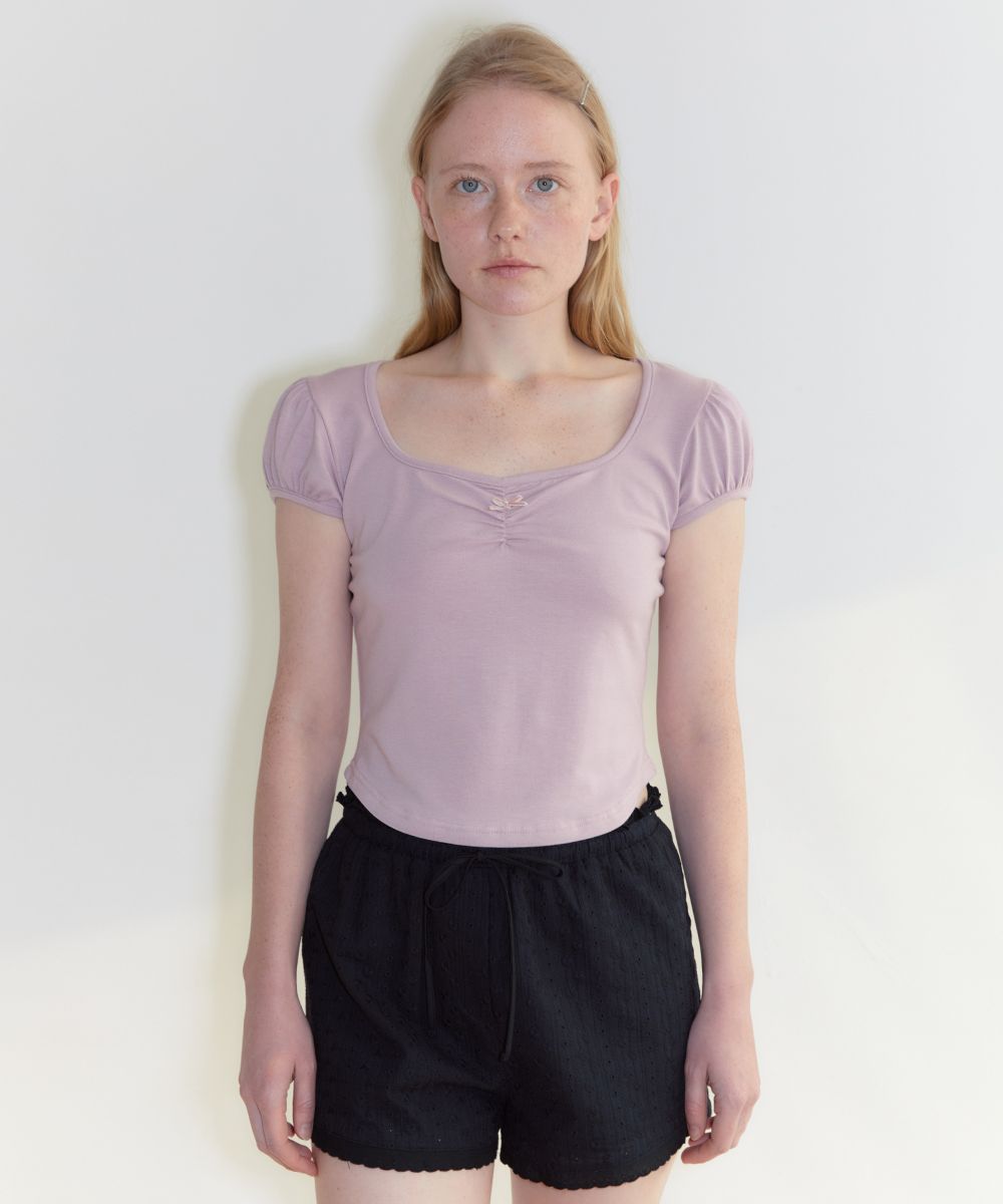 【sinoon】ROUND SHIRRING T-SHIRT MUSINSA | SINOON Round Shirring T-Shirt (Dusty Pink)