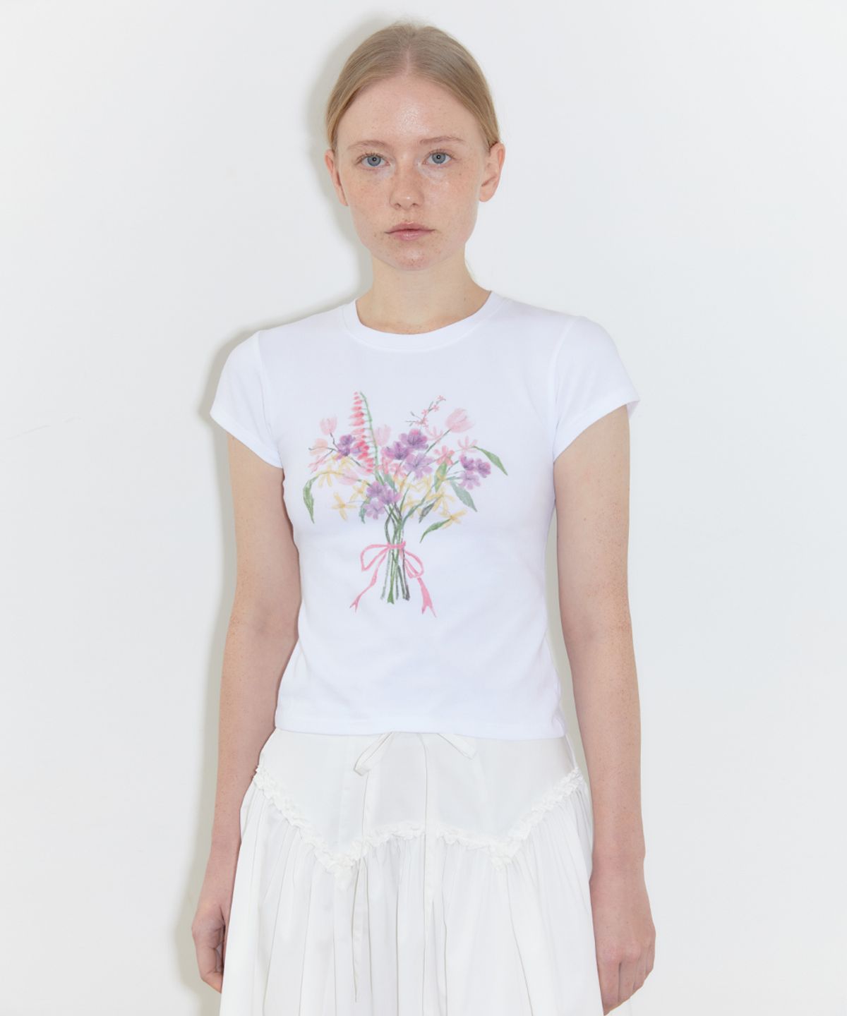 시눈(SINOON) Bouquet Cap Sleeve T-Shirt (Pink)