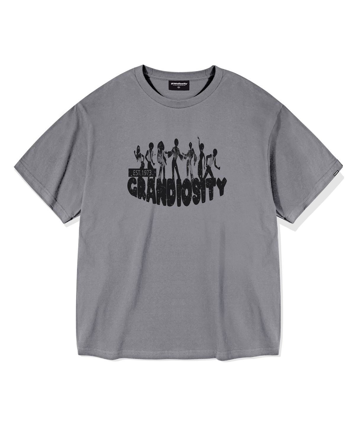그랜디오시티(GRANDIOSITY) 레트로 소울 그래픽 오버핏 반팔 티셔츠 (그레이)