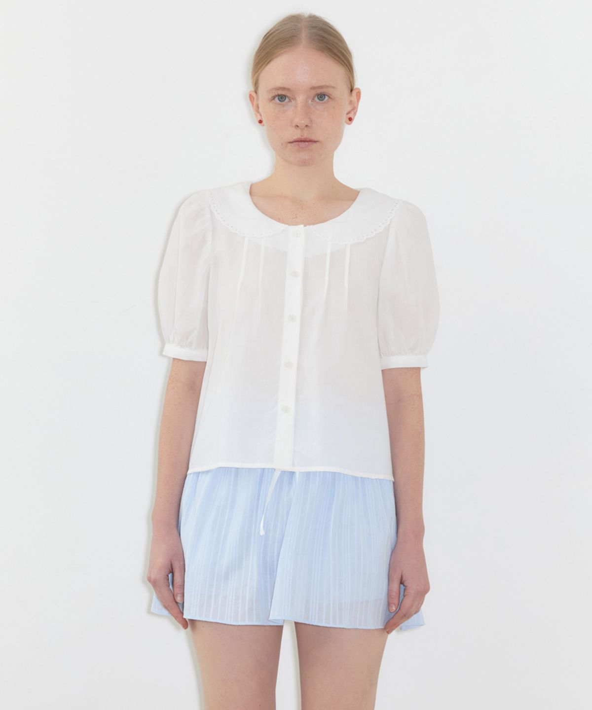시눈(SINOON) Puff Sleeve Collar Blouse (Cream)