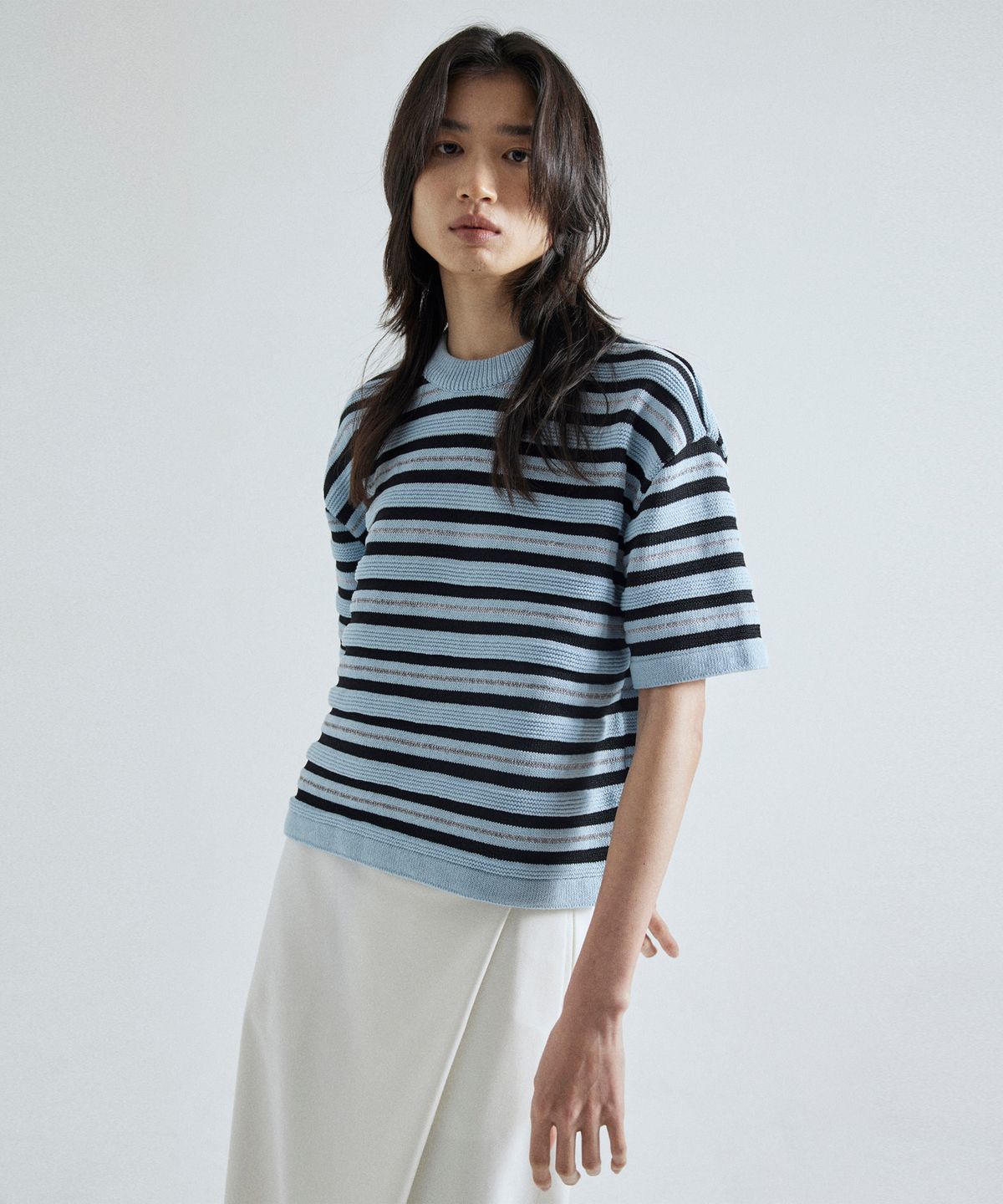 왓에버위원트(WHATEVERWEWANT) REFLECTIVE STRIPE KNIT [S.BLUE]