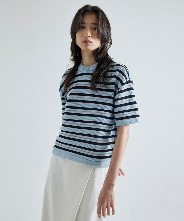REFLECTIVE STRIPE KNIT [S.BLUE]