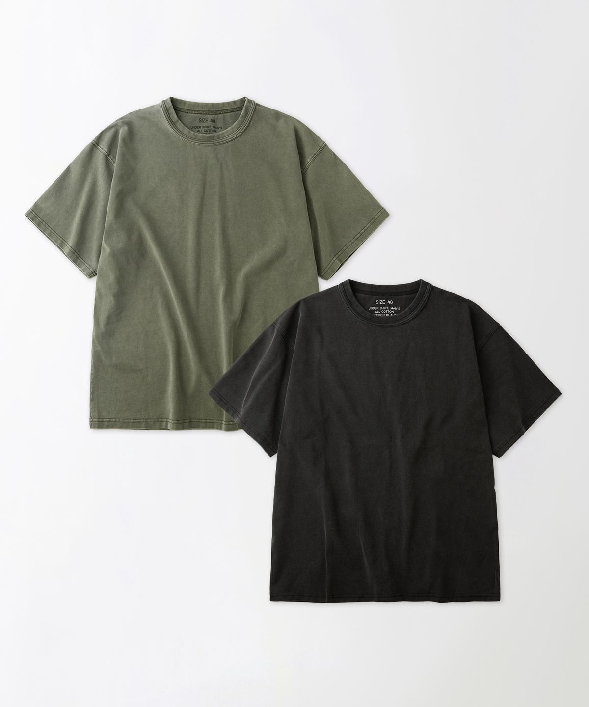 아웃스탠딩(OUTSTANDING) [2PACK] VINTAGE WASHING T-SHIRT_VINTAGE OLIVE/VINTAGE CHARCOAL