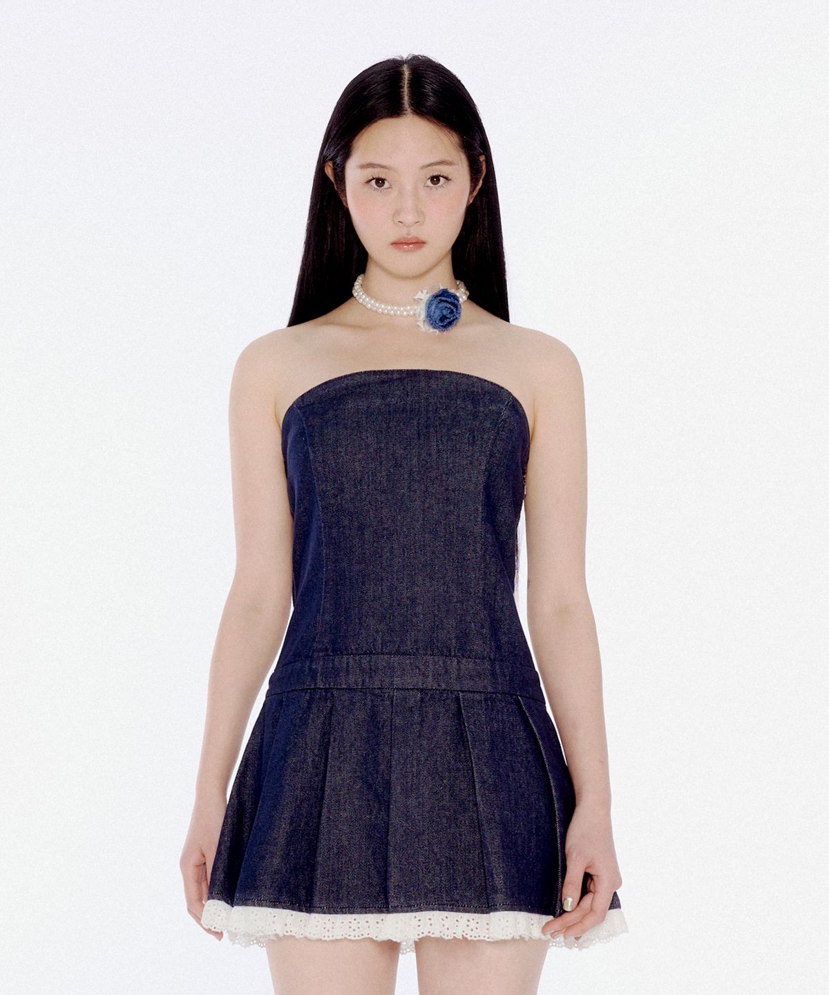 유희(YOUHEE) DENIM TUBE TOP DRESS BLUE