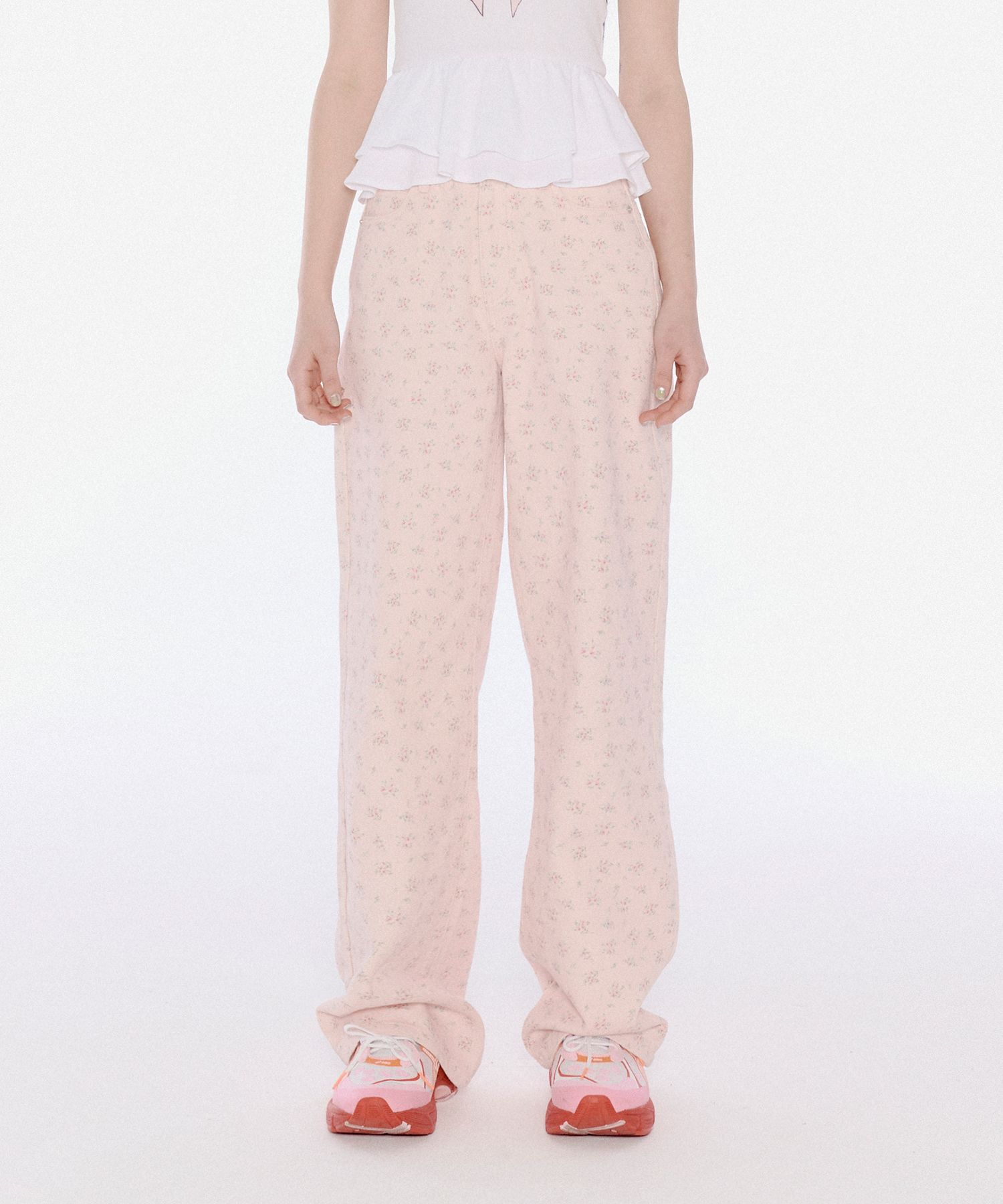 MUSINSA | YOUHEE FLOWER PATTERN DENIM PANTS PINK