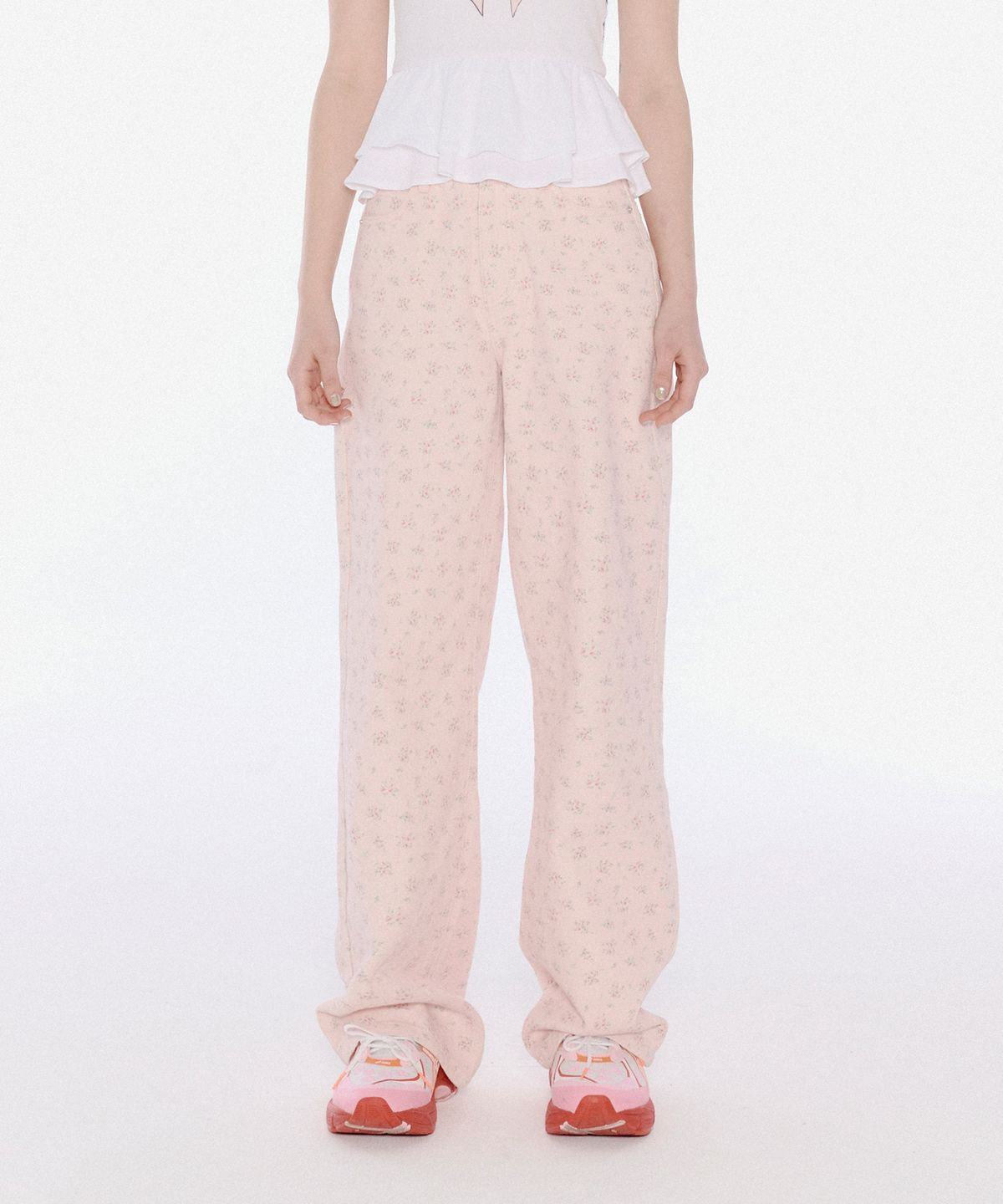 유희(YOUHEE) FLOWER PATTERN DENIM PANTS PINK
